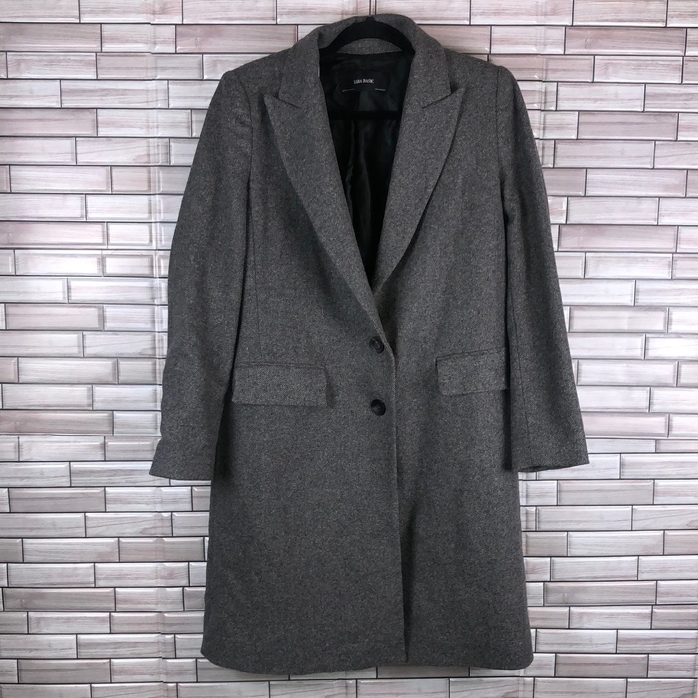 Zara Basic Grey Wool Blend Pea Coat Size Medium